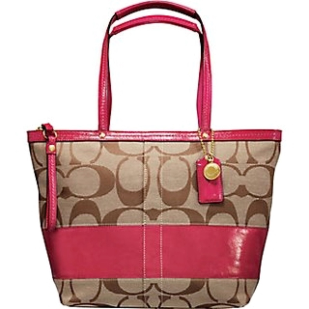 Coach Signature Stripe Patent Tote
